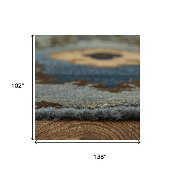 9 X 12 Hand Knotted Wool Ikat Area Rug Stain Resistant Artisan Crafted Blue Tan