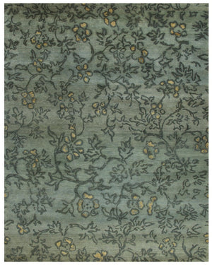 HomeRoots 9x12 Hand Knotted Wool Area Rug Floral Artisan Weave in Blue Green and Gold 744350