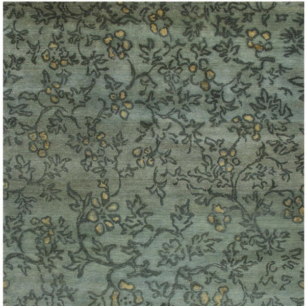 9x12 Hand Knotted Wool Area Rug Floral Artisan Weave in Blue Green and Gold