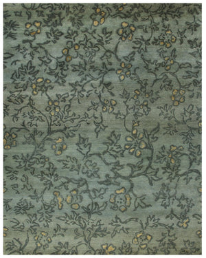 9x12 Hand Knotted Wool Area Rug Floral Artisan Weave in Blue Green and Gold