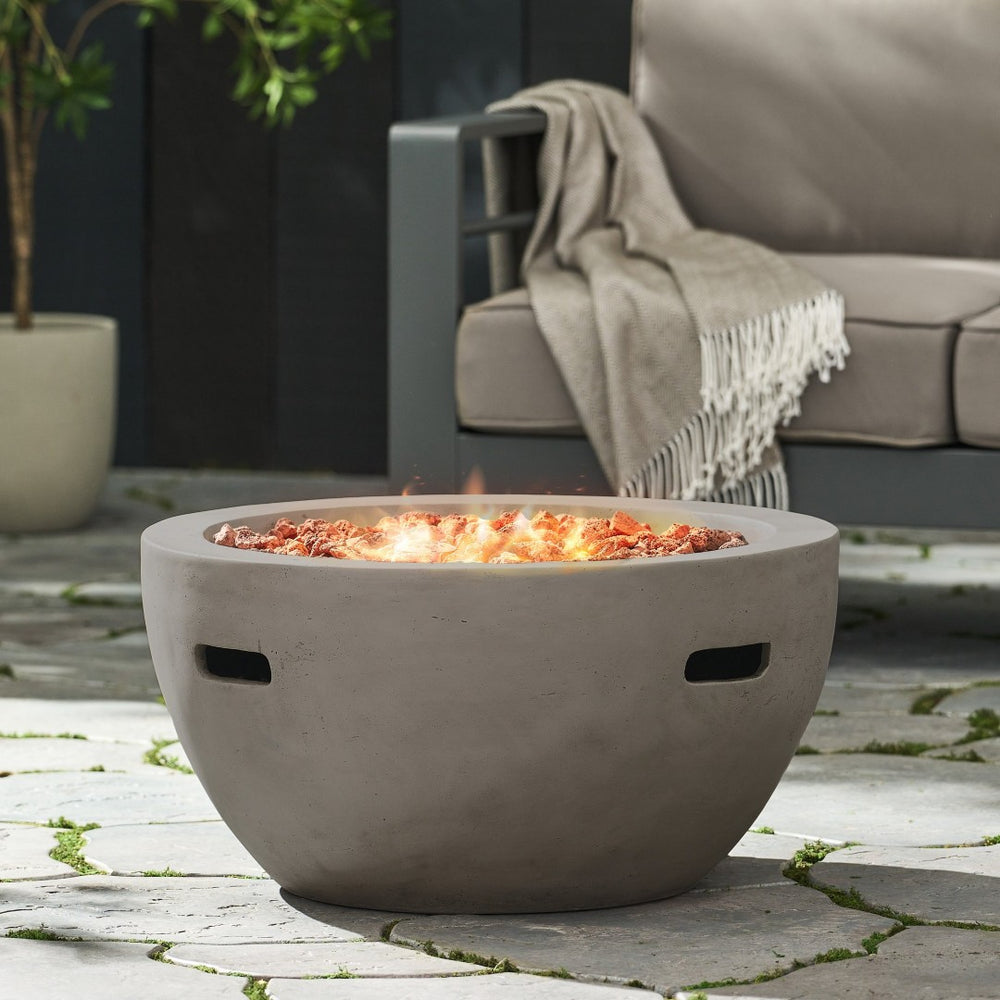 English Elm 27" Mgo Bowl Fire Pit 40000 Btu Propane Concrete Finish Outdoor Patio Focal Point N772P401888G