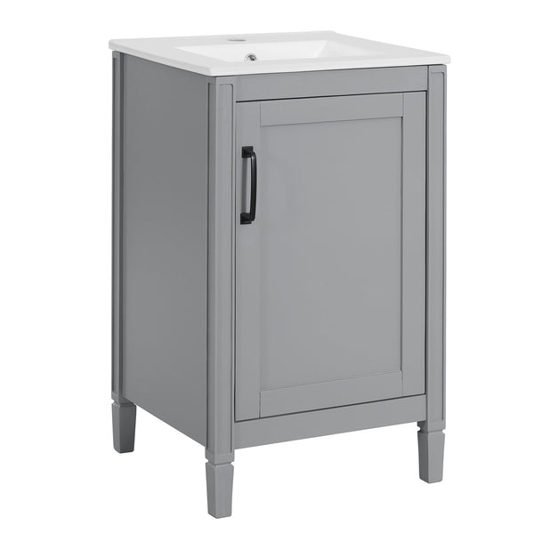 English Elm 20" Gray Bathroom Vanity with Ceramic Sink, Soft-Close Door, U-Shaped Adjustable Shelf & Door Storage Rack for Small Spaces N729P299364E