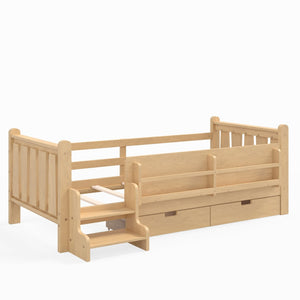 English Elm Twin Pine Floor Bed with Guardrails Built-in Bookcases and Stair Steps for Kids Light Natural W1580P430201