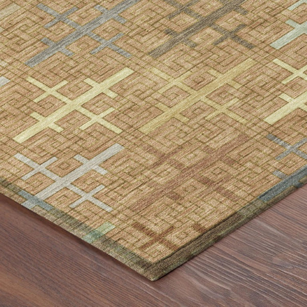 8 Foot Round Geometric Polyester Rug Copper Orange Washable Stain Resistant Patio