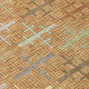 8 Foot Round Geometric Polyester Rug Copper Orange Washable Stain Resistant Patio