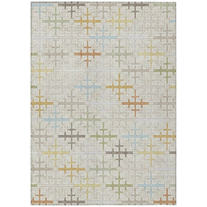 HomeRoots 9 X 12 Ivory Geometric Polyester Area Rug Washable for Indoor Outdoor Spaces 744481