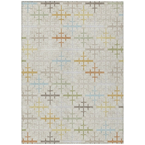 HomeRoots 9 X 12 Ivory Geometric Polyester Area Rug Washable for Indoor Outdoor Spaces 744481