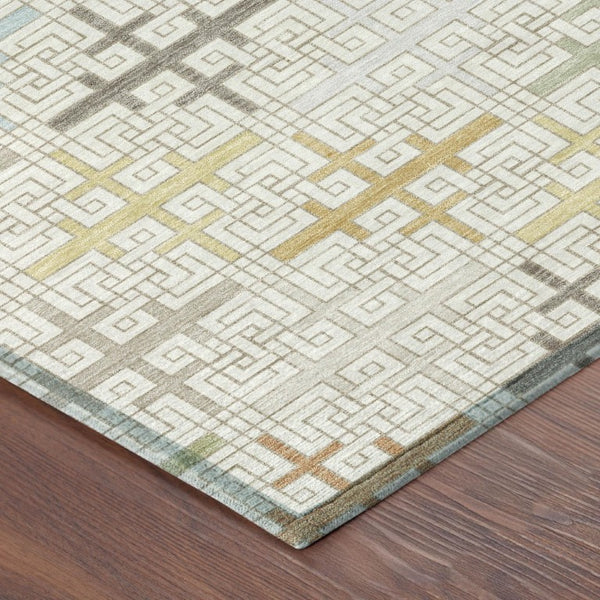 9 X 12 Ivory Geometric Polyester Area Rug Washable for Indoor Outdoor Spaces