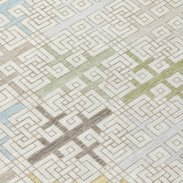 9 X 12 Ivory Geometric Polyester Area Rug Washable for Indoor Outdoor Spaces