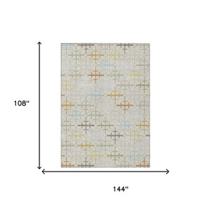 9 X 12 Ivory Geometric Polyester Area Rug Washable for Indoor Outdoor Spaces
