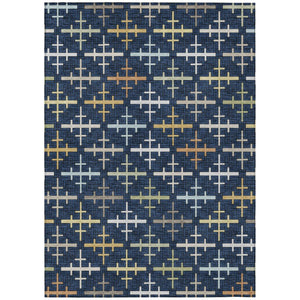 HomeRoots 10 X 14 Geometric Navy Polyester Area Rug Washable for Indoor Outdoor Spaces 744488