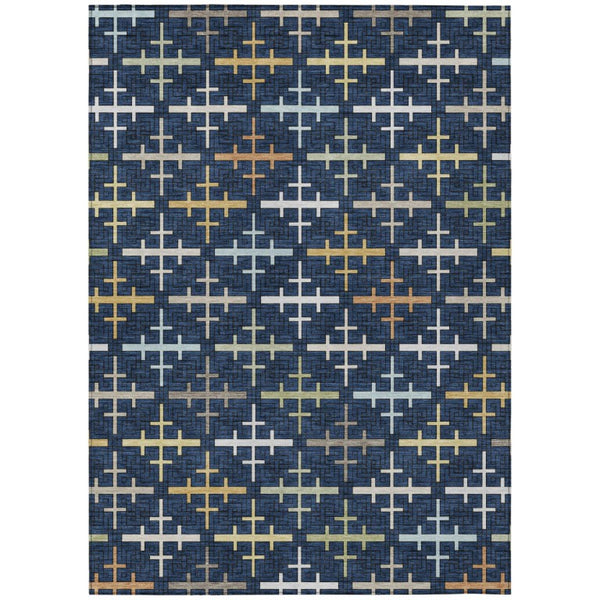 HomeRoots 10 X 14 Geometric Navy Polyester Area Rug Washable for Indoor Outdoor Spaces 744488