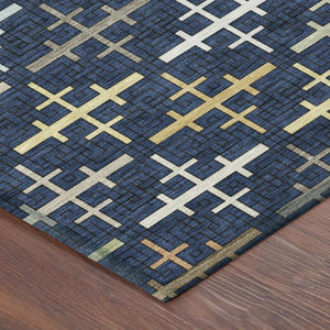 10 X 14 Geometric Navy Polyester Area Rug Washable for Indoor Outdoor Spaces