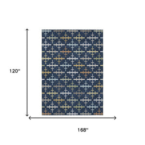 10 X 14 Geometric Navy Polyester Area Rug Washable for Indoor Outdoor Spaces
