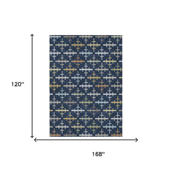 10 X 14 Geometric Navy Polyester Area Rug Washable for Indoor Outdoor Spaces