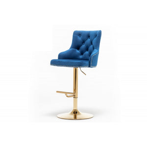 English Elm Adjustable Velvet Swivel Barstools with Gold Base Nail Head Glam Set of 2 B011P496279
