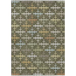 HomeRoots 8 X 10 Olive Geometric Polyester Area Rug Washable Stain Resistant Patio Decor 744492