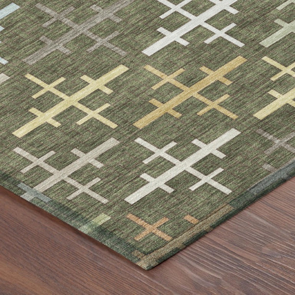 8 X 10 Olive Geometric Polyester Area Rug Washable Stain Resistant Patio Decor