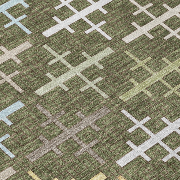 8 X 10 Olive Geometric Polyester Area Rug Washable Stain Resistant Patio Decor
