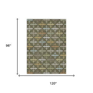 8 X 10 Olive Geometric Polyester Area Rug Washable Stain Resistant Patio Decor