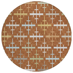 HomeRoots 8 Foot Round Geometric Polyester Area Rug Washable for Indoor Outdoor Patio Use 744497