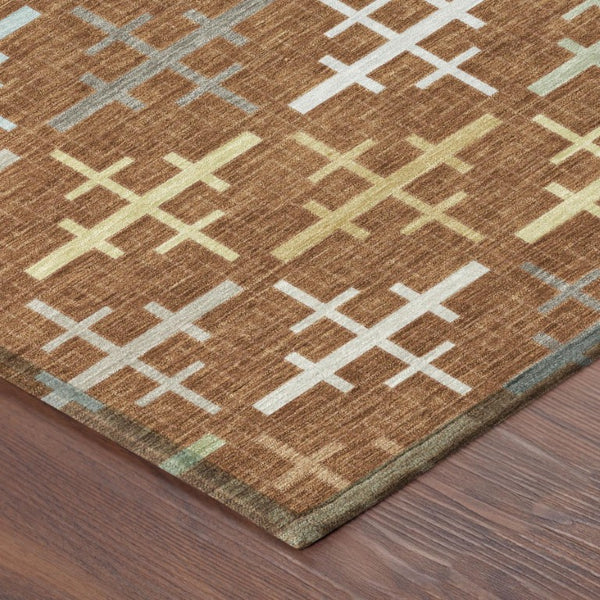 8 Foot Round Geometric Polyester Area Rug Washable for Indoor Outdoor Patio Use