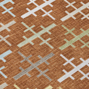 8 Foot Round Geometric Polyester Area Rug Washable for Indoor Outdoor Patio Use