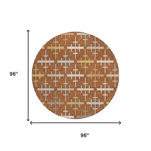 8 Foot Round Geometric Polyester Area Rug Washable for Indoor Outdoor Patio Use
