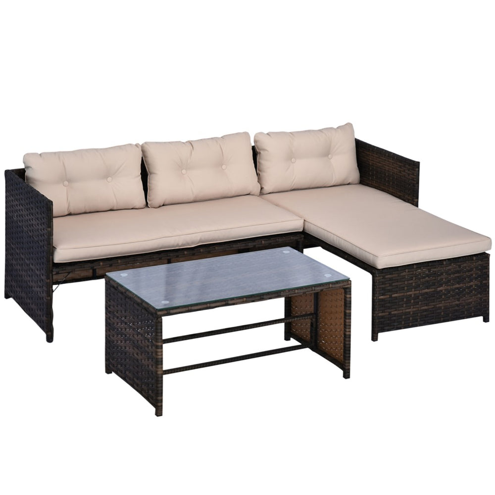 English Elm Outsunny 3-Piece Rattan Patio Furniture Set With Chaise Lounge, Loveseat & Glass Table For Relaxation W2225P217678-GIGA