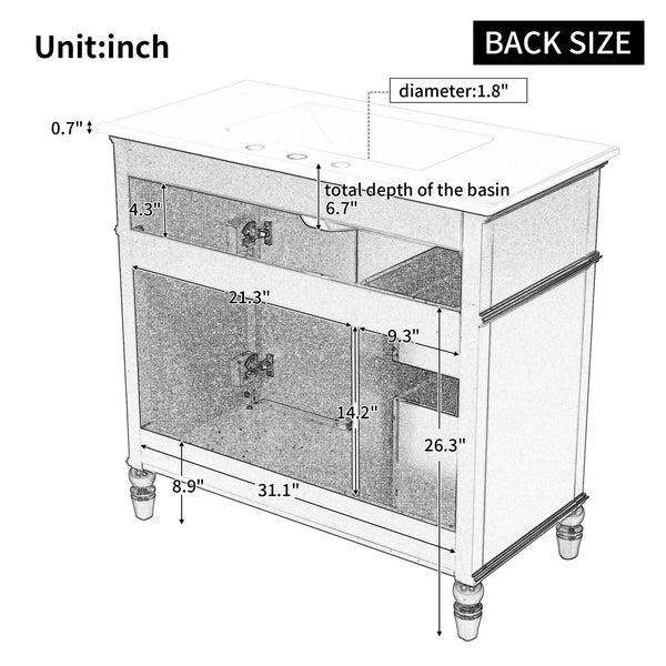 English Elm 36" Modern Bathroom Vanity with Ceramic Sink, Solid Wood + MDF Frame, Sleek Freestanding Design Black N725P195410B