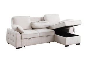 English Elm Marcello Chenille Sleeper Sectional with Reversible Chaise Storage and Charging Console Beige B2749S00164