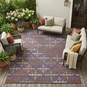 8 X 10 Purple Geometric Polyester Area Rug Washable Stain Resistant Patio Porch