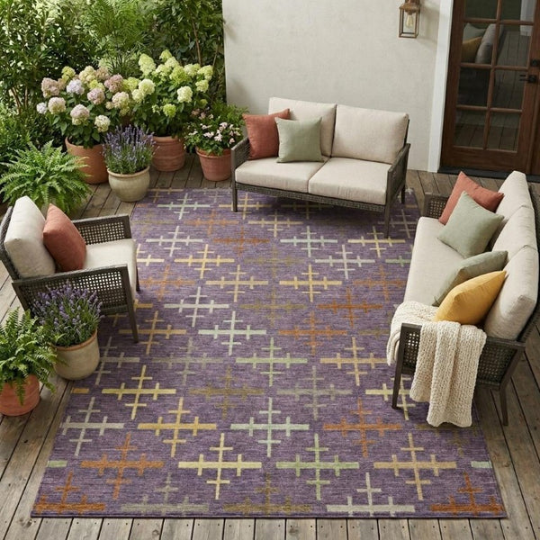 8 X 10 Purple Geometric Polyester Area Rug Washable Stain Resistant Patio Porch