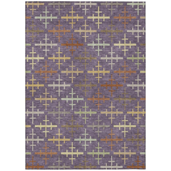 HomeRoots 8 X 10 Purple Geometric Polyester Area Rug Washable Stain Resistant Patio Porch 744504