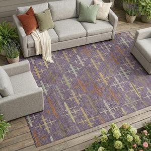 9x12 Geometric Polyester Area Rug Washable Stain Resistant Indoor Outdoor Plum Purple