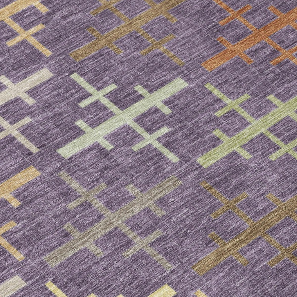 9x12 Geometric Polyester Area Rug Washable Stain Resistant Indoor Outdoor Plum Purple
