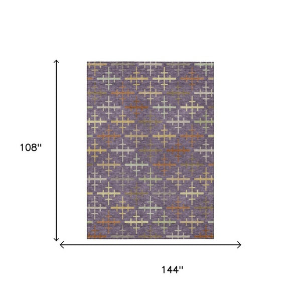 9x12 Geometric Polyester Area Rug Washable Stain Resistant Indoor Outdoor Plum Purple