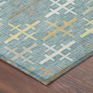 5x8 Geometric Teal Silver Washable Polyester Rug for Indoor Outdoor Living Spaces