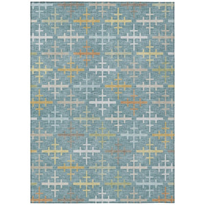 HomeRoots 10 X 14 Teal Silver Geometric Polyester Area Rug Washable Stain Resistant Patio 744512
