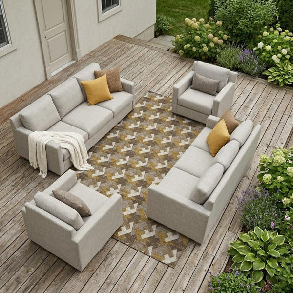 9x12 Geometric Polyester Area Rug Washable Stain Resistant Indoor Outdoor Brown