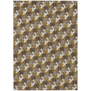 HomeRoots 9x12 Geometric Polyester Area Rug Washable Stain Resistant Indoor Outdoor Brown 744523
