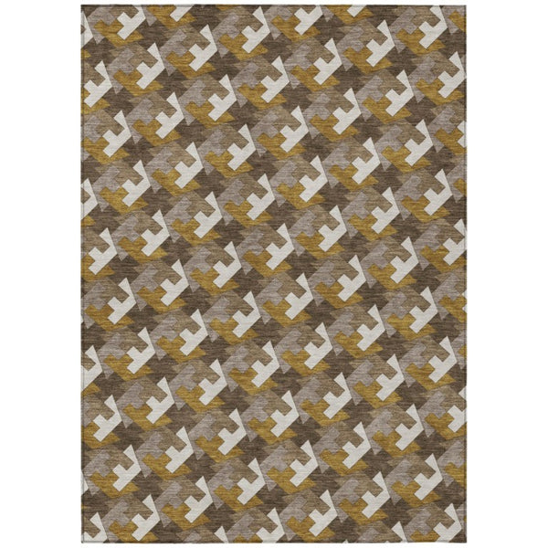 HomeRoots 9x12 Geometric Polyester Area Rug Washable Stain Resistant Indoor Outdoor Brown 744523