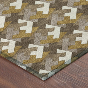 9x12 Geometric Polyester Area Rug Washable Stain Resistant Indoor Outdoor Brown