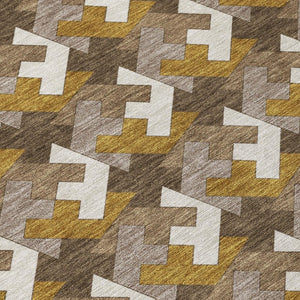 9x12 Geometric Polyester Area Rug Washable Stain Resistant Indoor Outdoor Brown