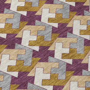 8 Foot Round Geometric Polyester Rug Washable for Patio Porch and High Traffic Areas