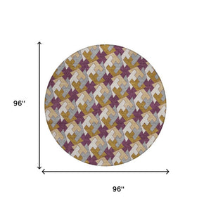 8 Foot Round Geometric Polyester Rug Washable for Patio Porch and High Traffic Areas