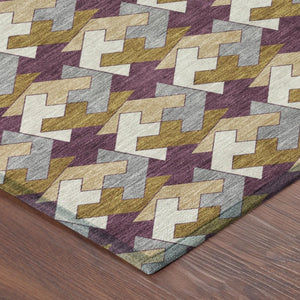 9 X 12 Purple Geometric Polyester Area Rug Washable for Indoor Outdoor Spaces
