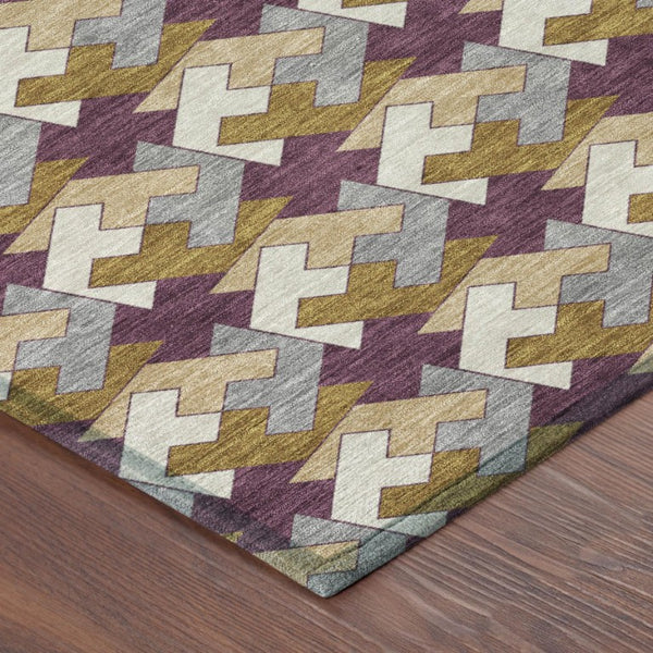 9 X 12 Purple Geometric Polyester Area Rug Washable for Indoor Outdoor Spaces