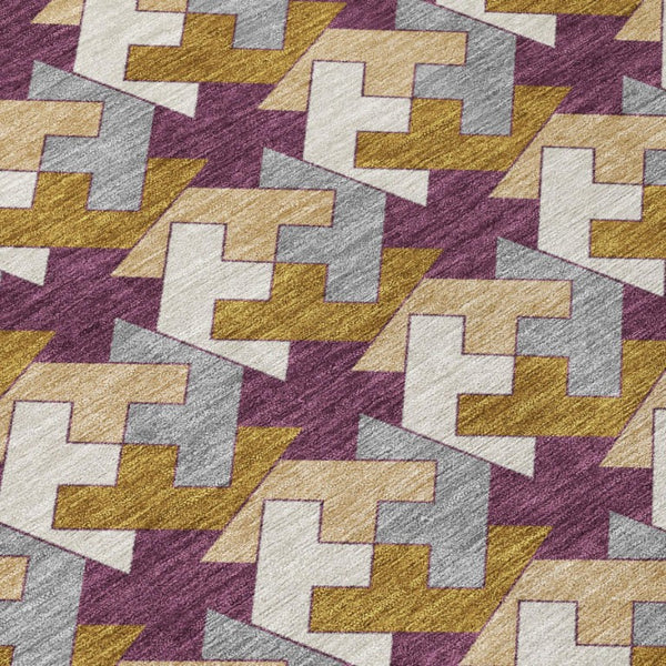 9 X 12 Purple Geometric Polyester Area Rug Washable for Indoor Outdoor Spaces