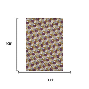 9 X 12 Purple Geometric Polyester Area Rug Washable for Indoor Outdoor Spaces